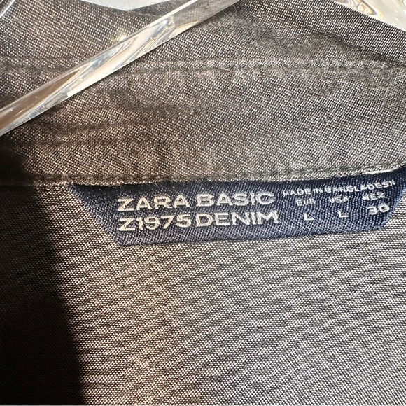 Zara Basic Denim Jean Black Shirt Women’s Size L - Picture 7 of 9